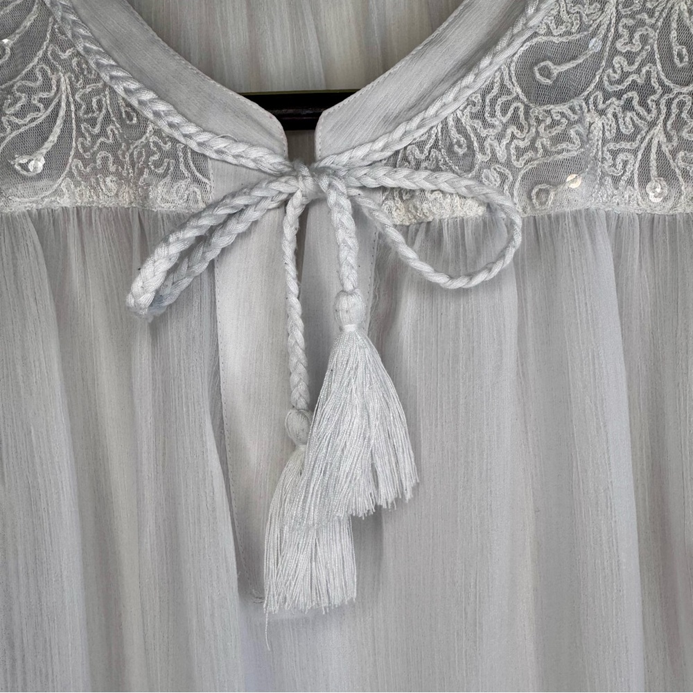 Ariat White Sheer Lace with Braided Tie at V-Neck Lace Detail SZ S - Picture 11 of 15